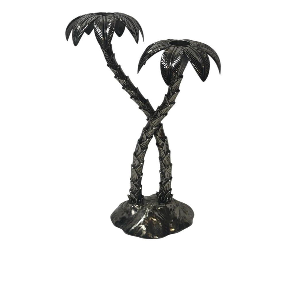 VTG Godinger Silver Plate Double Palm Tree Candlestick Hollywood Regency